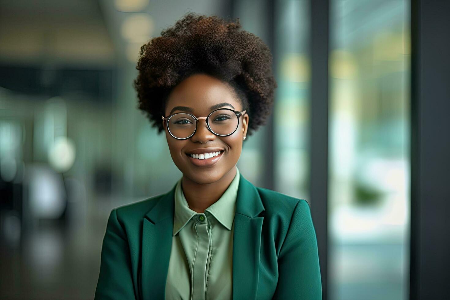 close up of happy businesswoman looking at camera and smiling in office african american female entrepreneur in office business woman generated with ai free photo